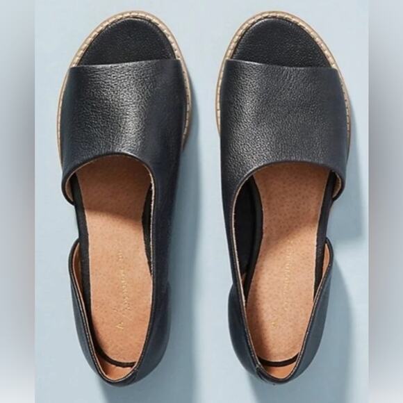Anthropologie Black Leather Souvenir Cutout D'Orsay Peep-Toe Flats Size 6-7 - Picture 1 of 3